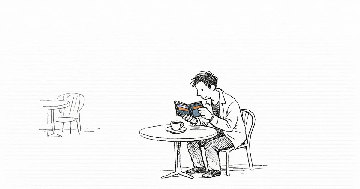Ilustração editorial de pessoa escolhendo cartão de crédito sem anuidade.