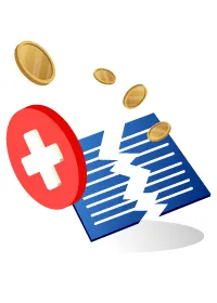 contrato partido ao meio com x vermelho e moedas amarelas
