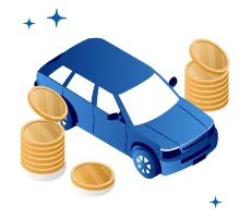 carro azul com moedas douradas
