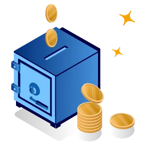 cofre azul moedas douradas
