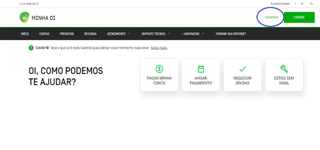 Acesse o site Minha oi